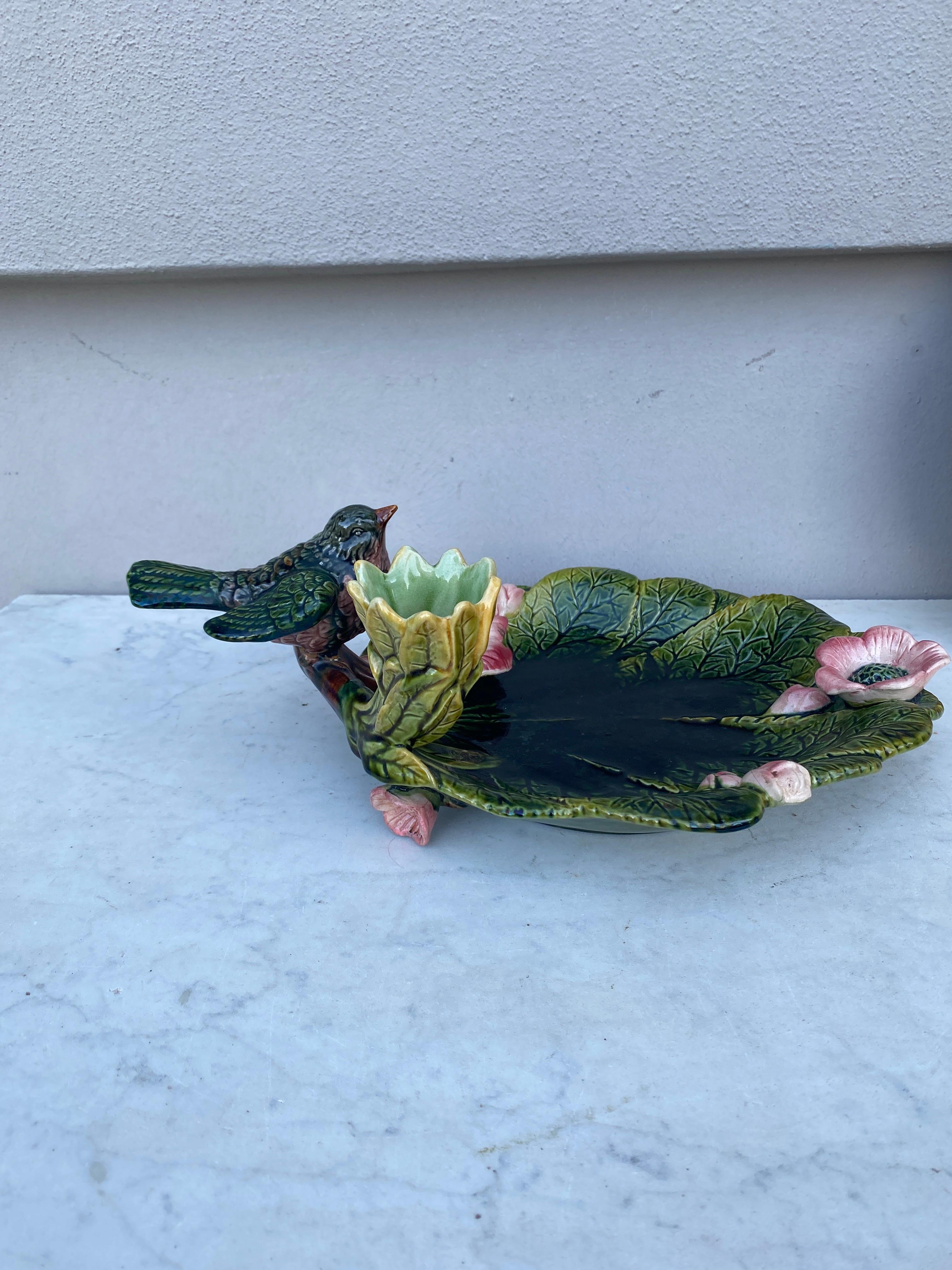 French 19th Century Majolica Bird & Flowers Platter  For Sale