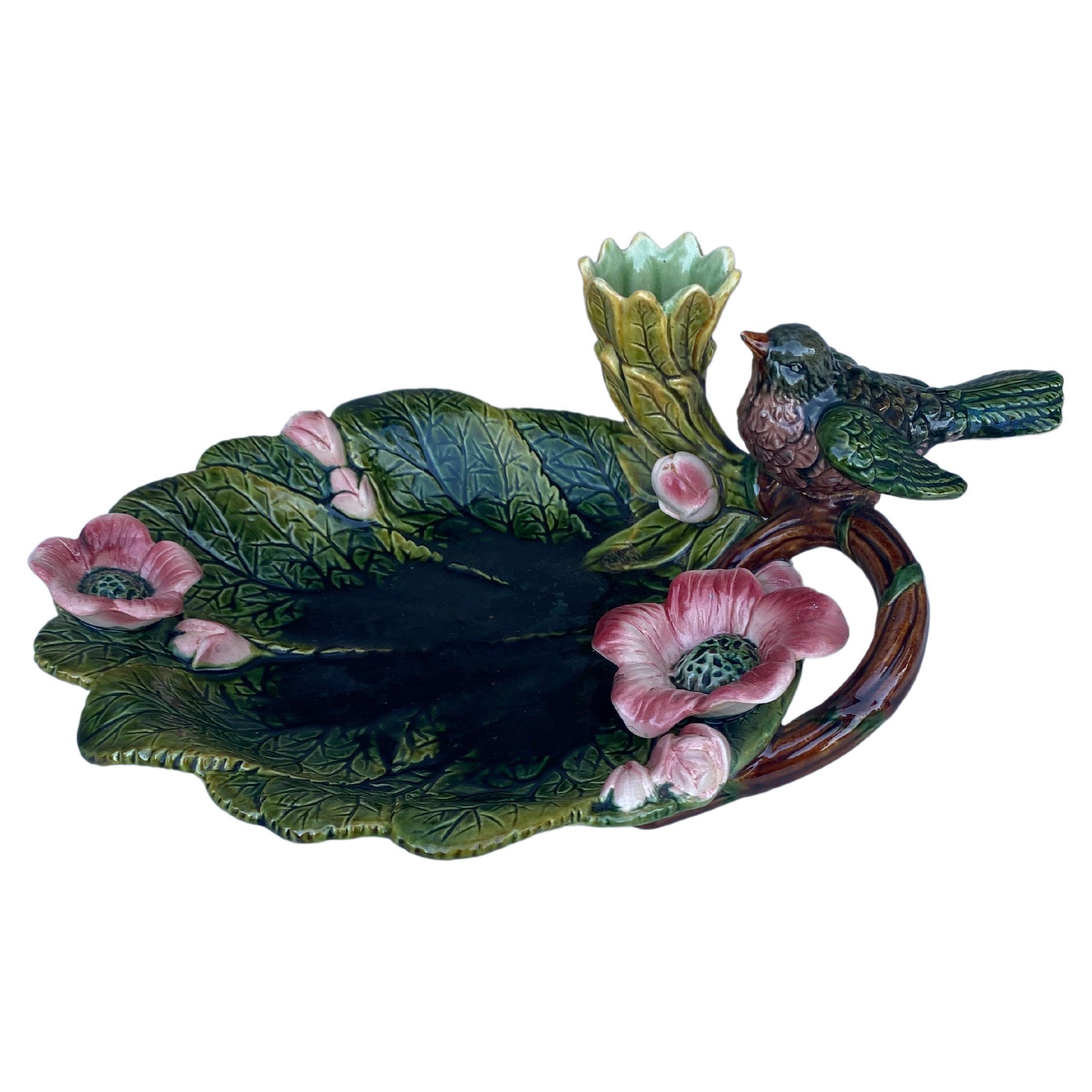 19th Century Majolica Bird & Flowers Platter  For Sale