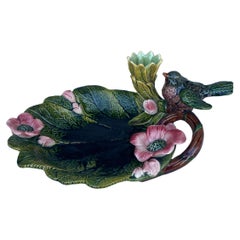 Antique 19th Century Majolica Bird & Flowers Platter 