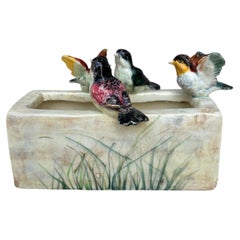 19th Century Majolica Birds Jardinière Delphin Massier