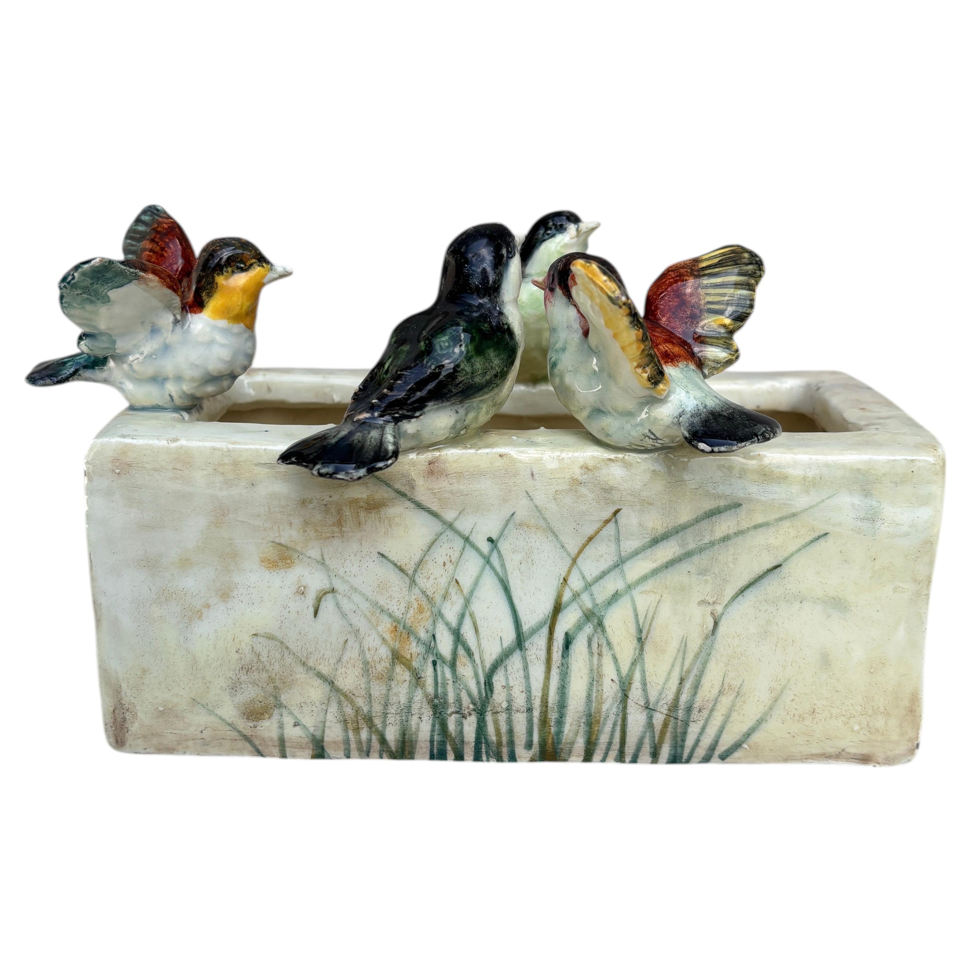 19th Century Majolica Birds Jardinière Delphin Massier