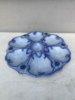 19th Century Majolica Blue & White Oyster Plate Wasmuel