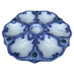19th Century Majolica Blue & White Oyster Plate Wasmuel