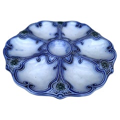 19th Century Majolica Blue & White Oyster Plate Wasmuel