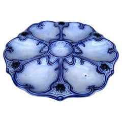 19th Century Majolica Blue & White Oyster Plate Wasmuel