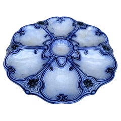19th Century Majolica Blue & White Oyster Plate Wasmuel