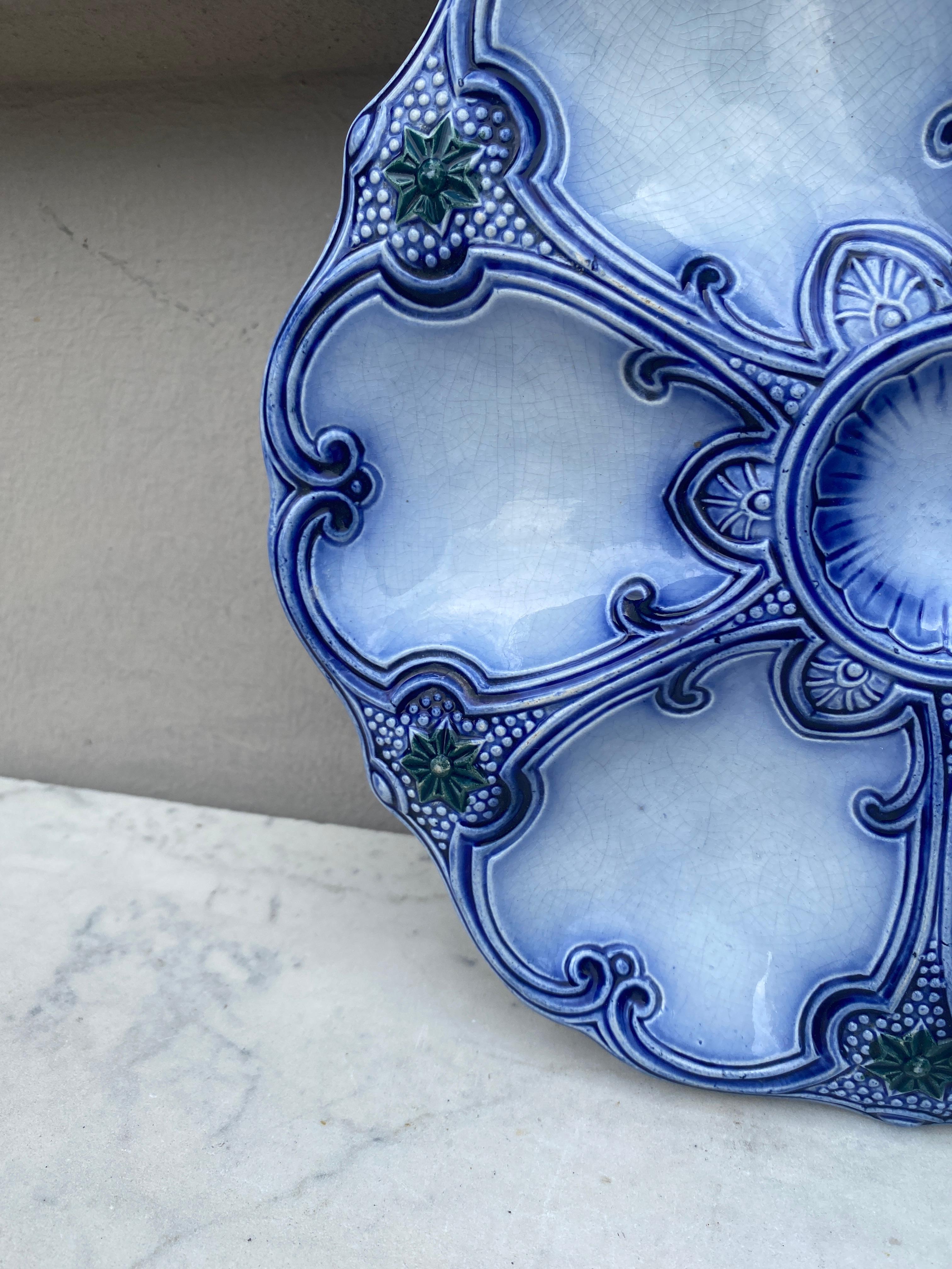 Victorian 19th Century Majolica Blue & White Oyster Plate Wasmuel