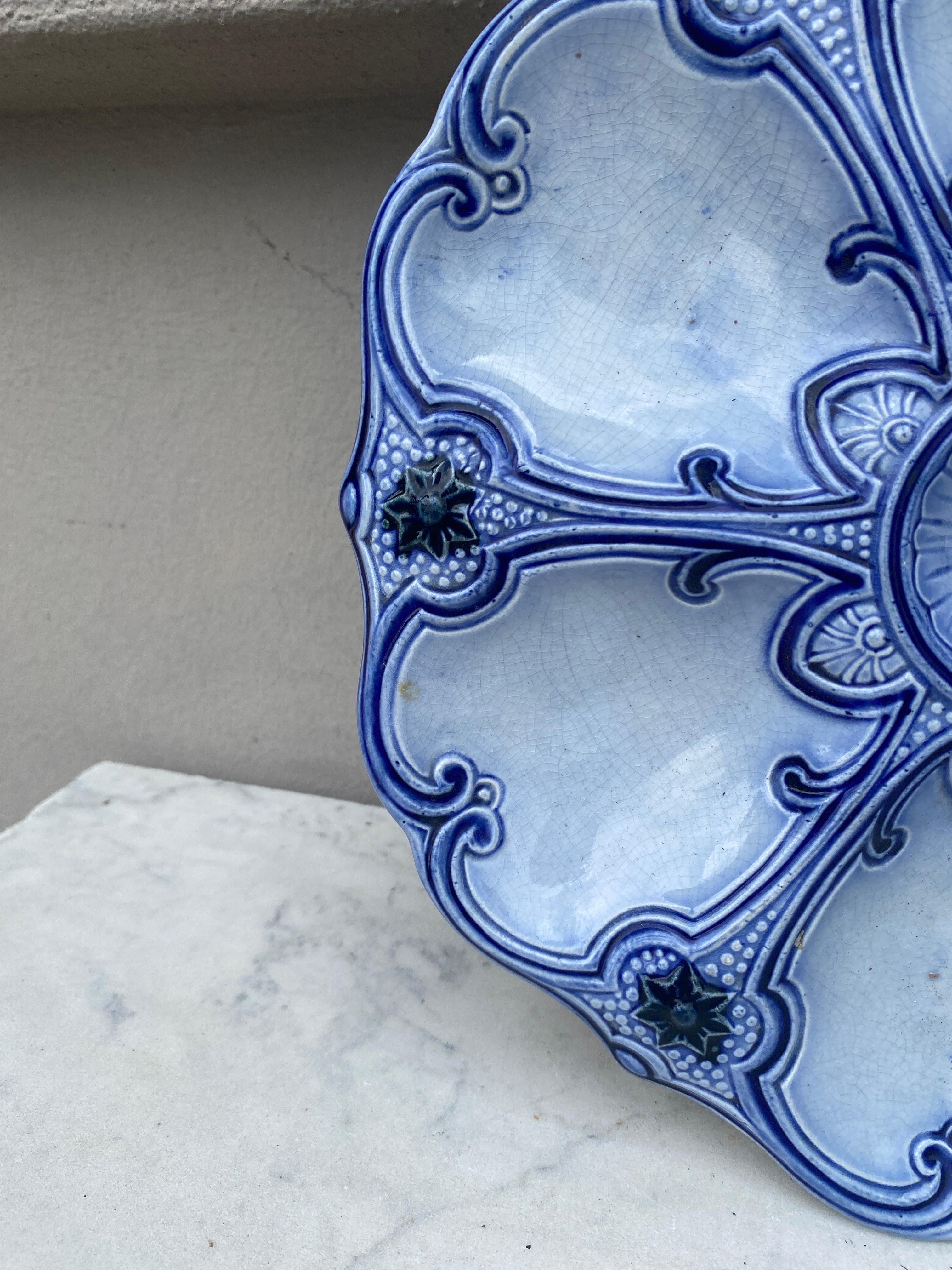 Victorian 19th Century Majolica Blue & White Oyster Plate Wasmuel