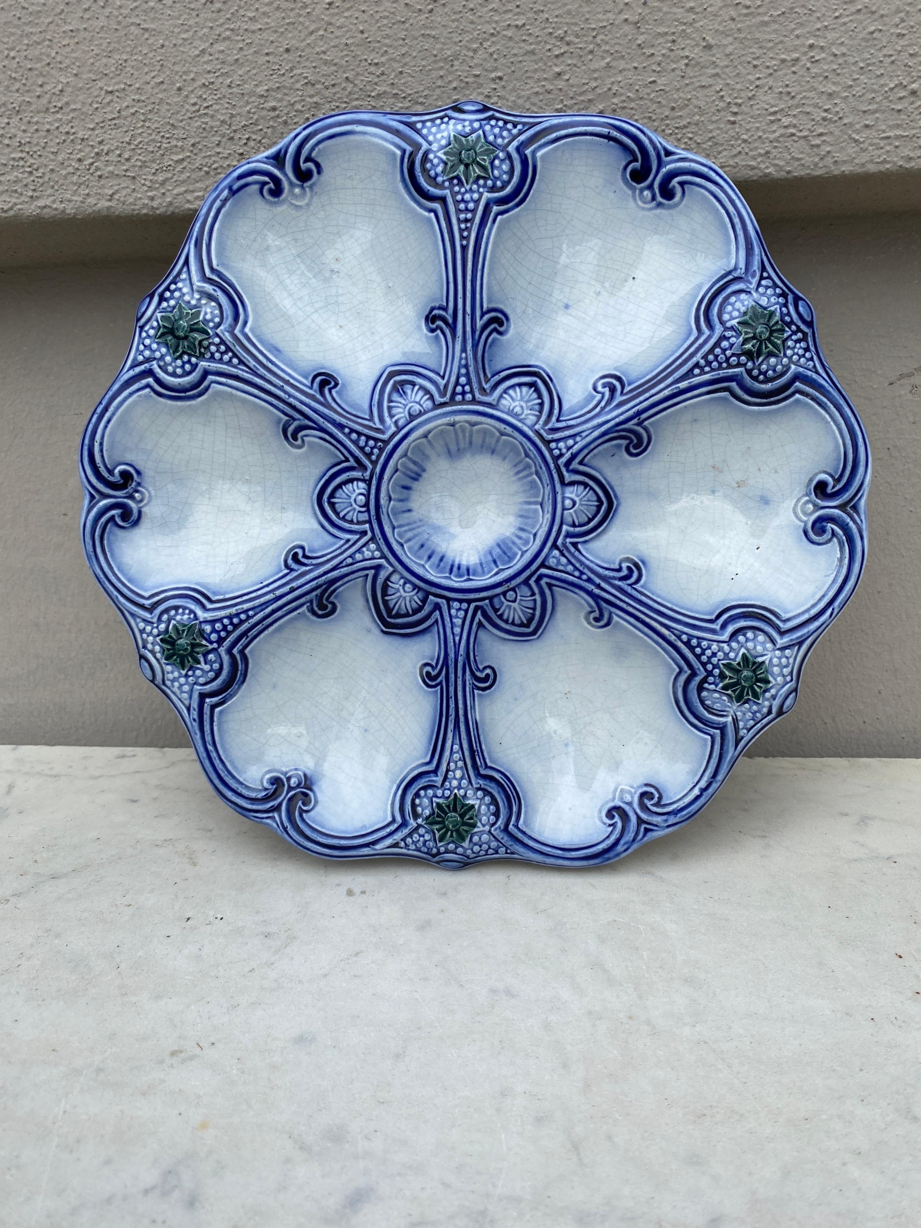 Victorian 19th Century Majolica Blue & White Oyster Plate Wasmuel