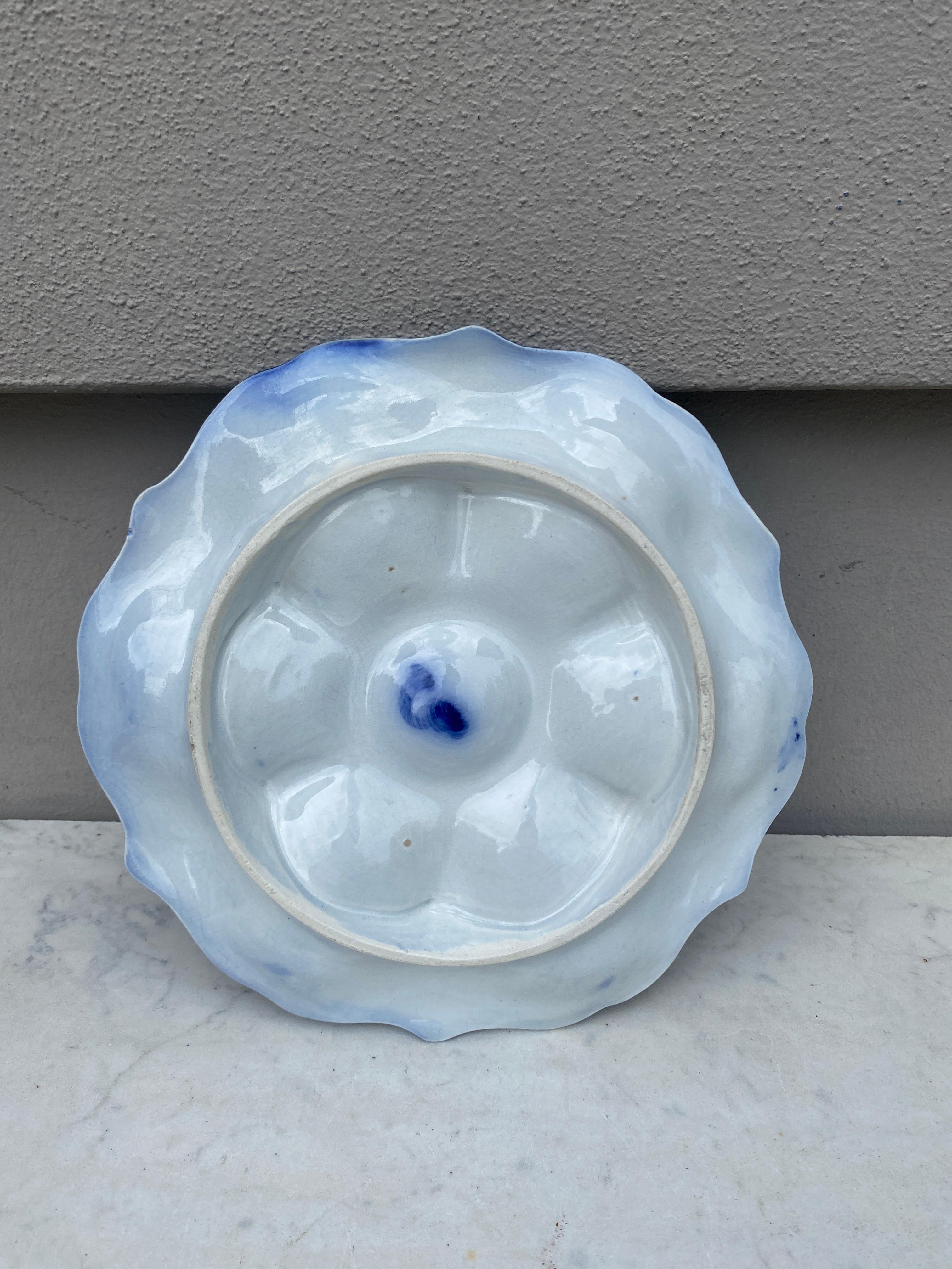 Belgian 19th Century Majolica Blue & White Oyster Plate Wasmuel