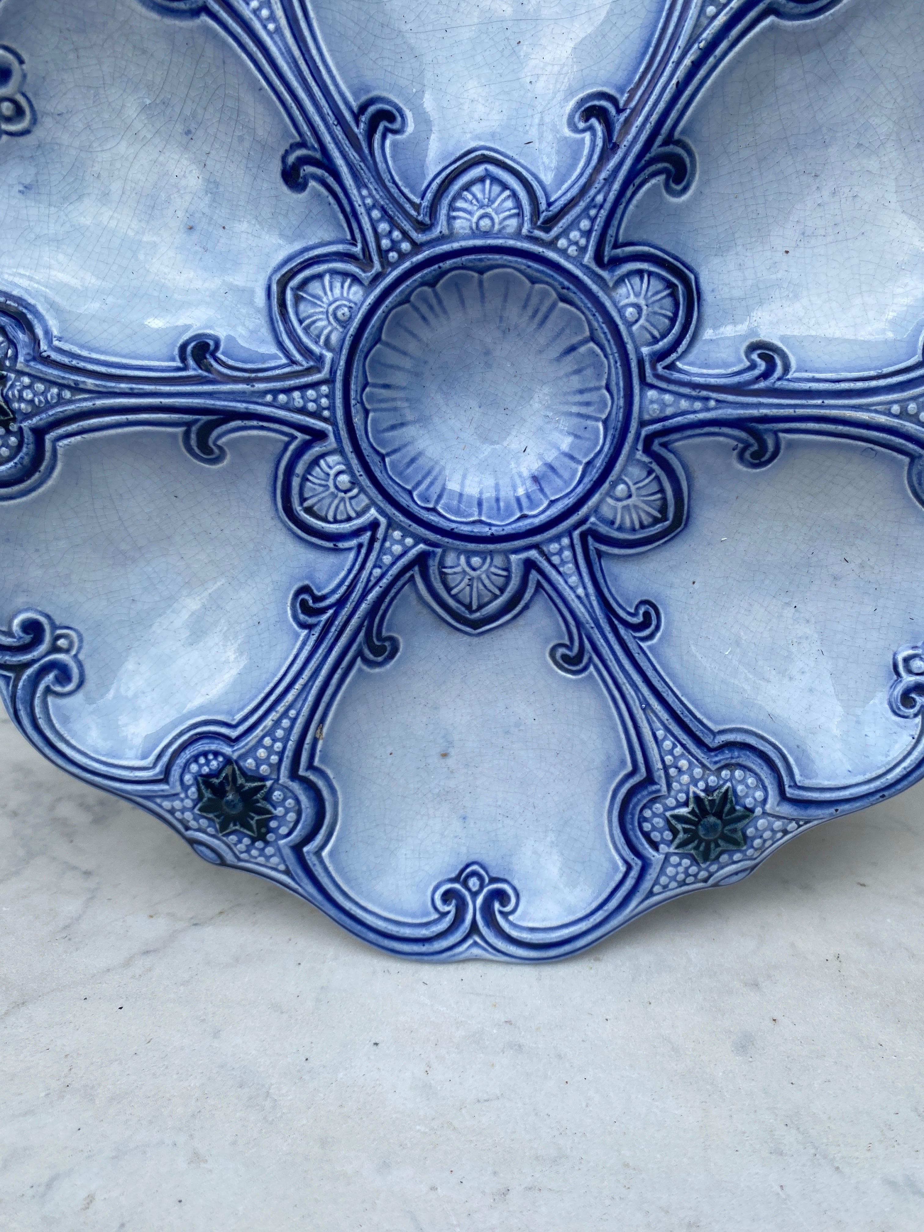 Belgian 19th Century Majolica Blue & White Oyster Plate Wasmuel