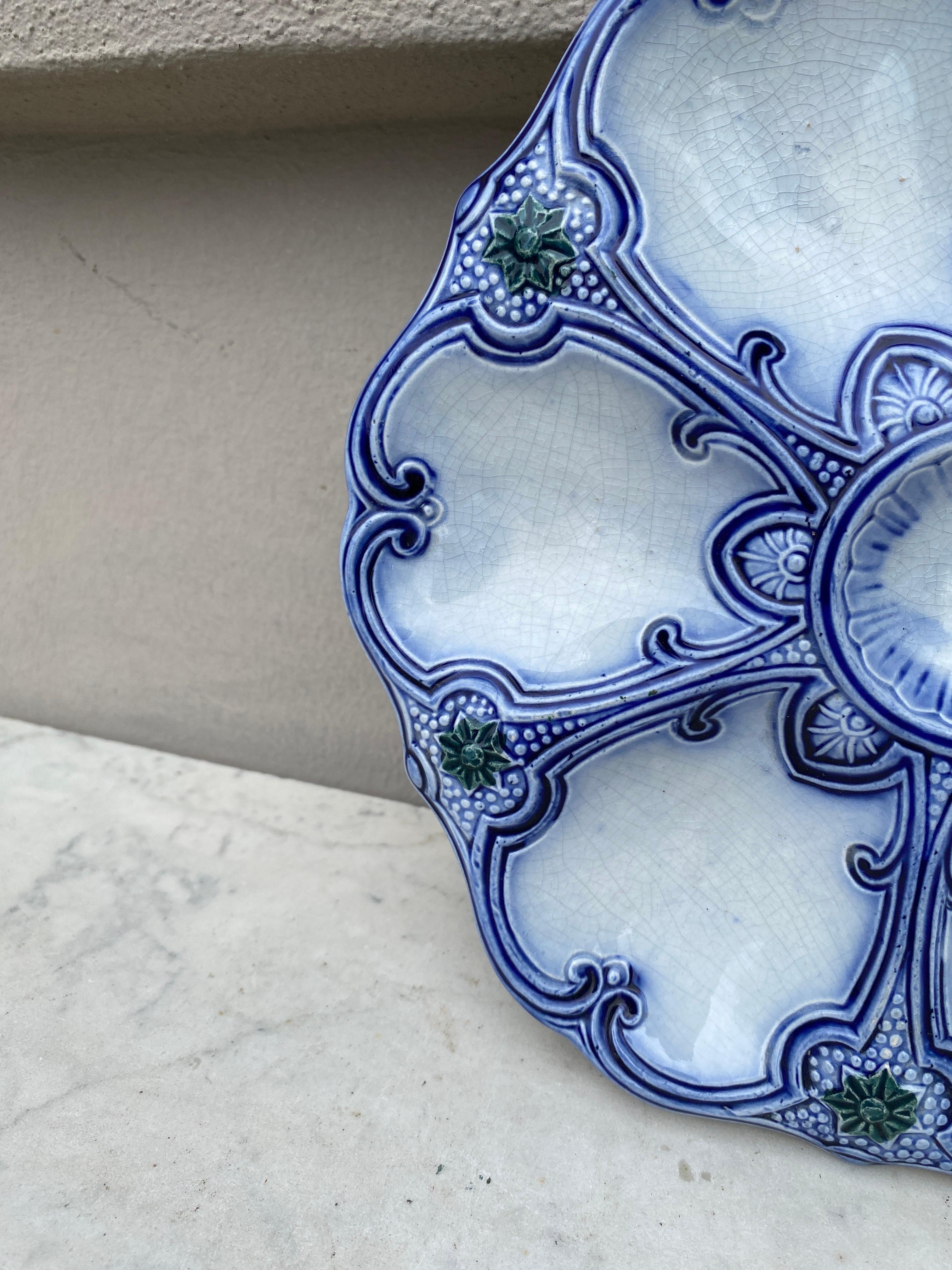 Belgian 19th Century Majolica Blue & White Oyster Plate Wasmuel