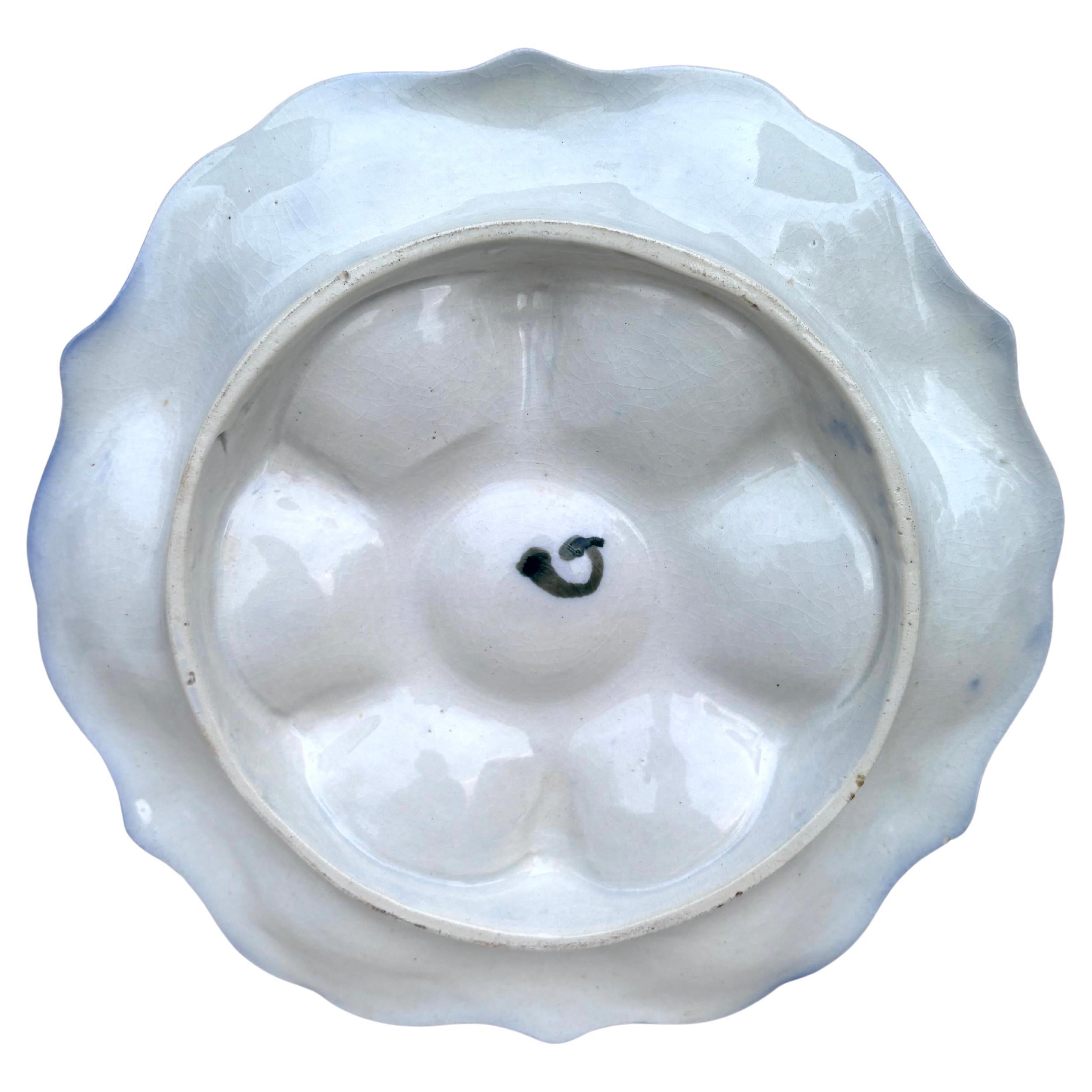 Belgian 19th Century Majolica Blue & White Oyster Plate Wasmuel
