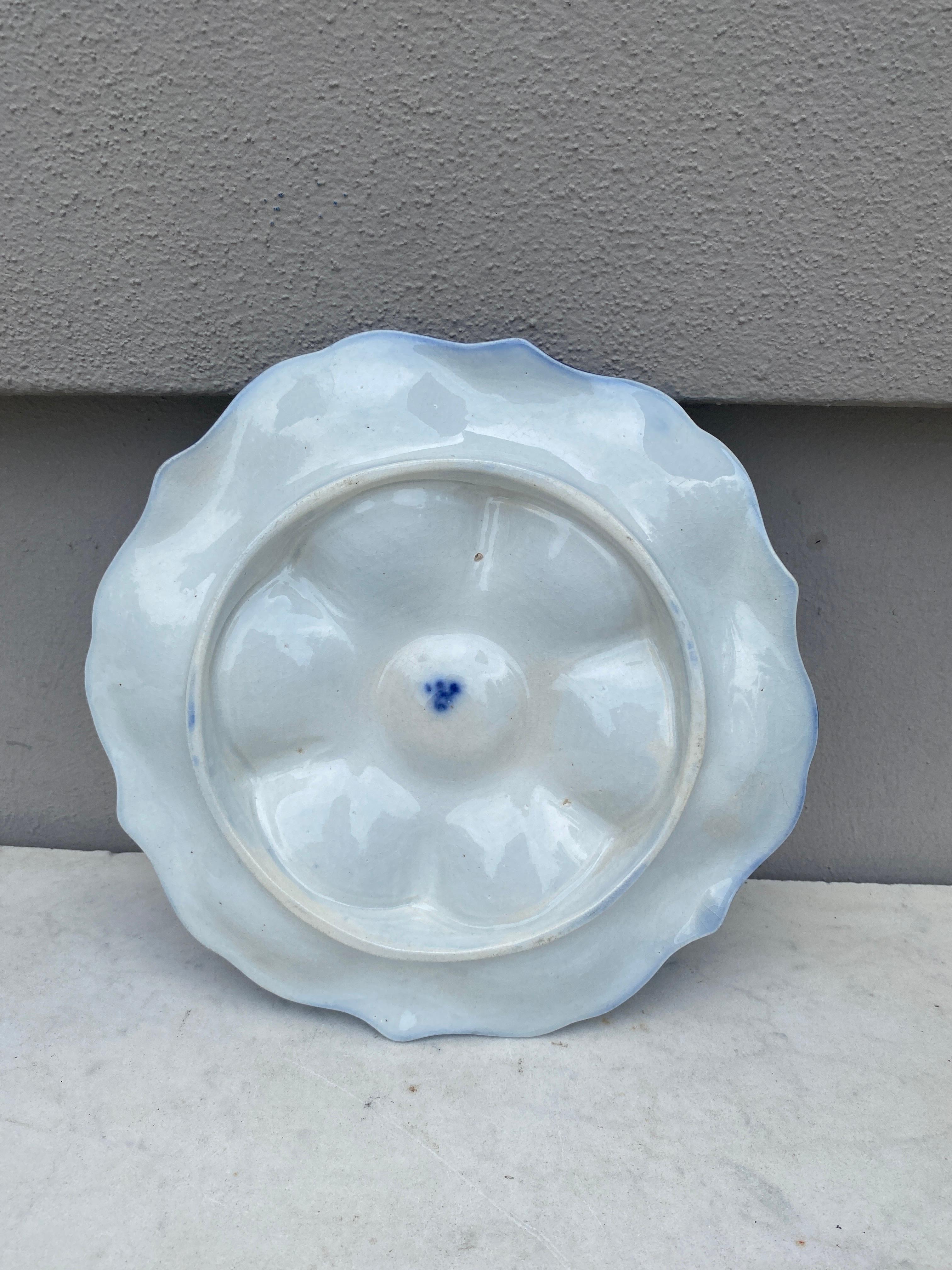 Belgian 19th Century Majolica Blue & White Oyster Plate Wasmuel For Sale
