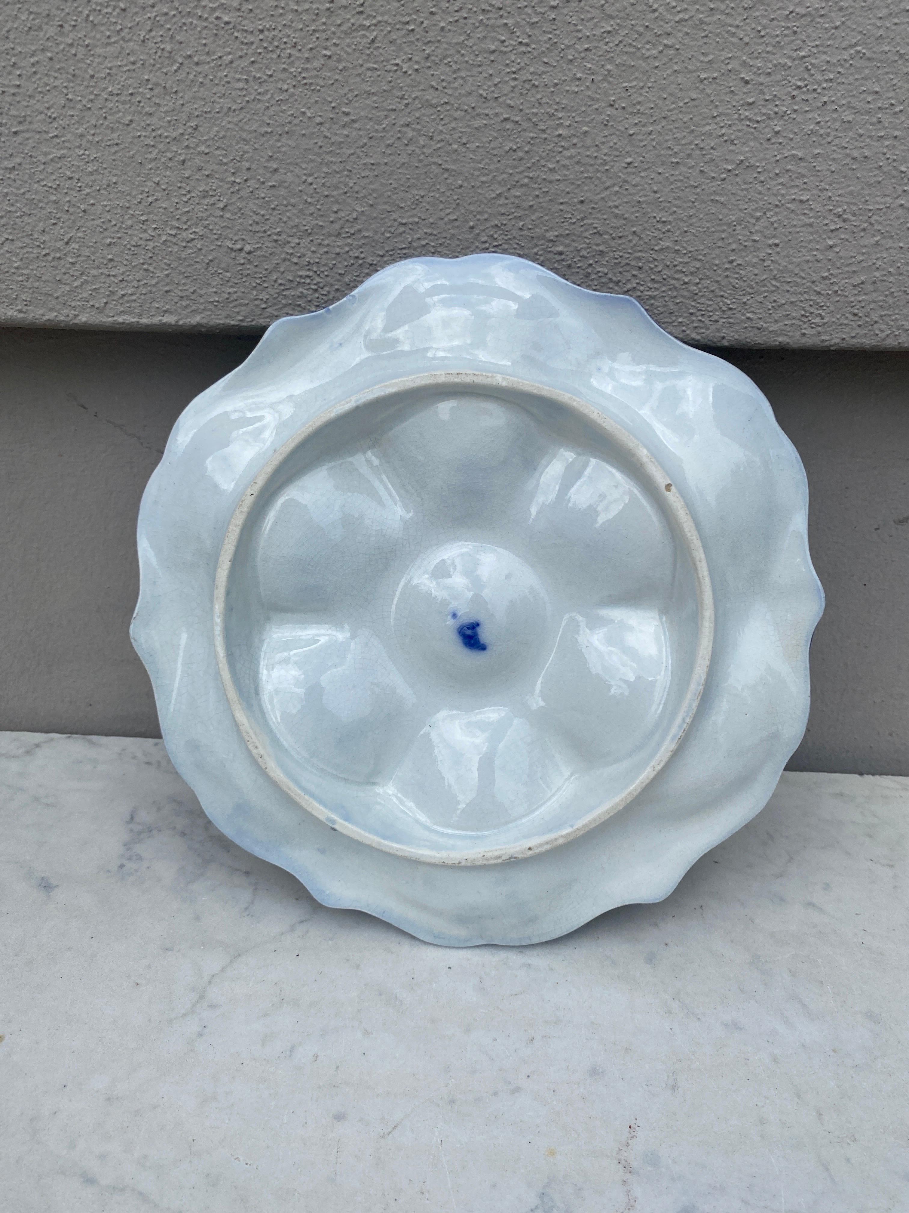 19th Century Majolica Blue & White Oyster Plate Wasmuel In Good Condition In Austin, TX