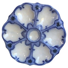 19th Century Majolica Blue and White Oyster Plate Wasmuel
