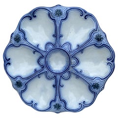 19th Century Majolica Blue & White Oyster Plate Wasmuel