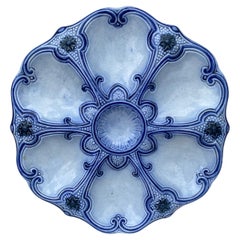 19th Century Majolica Blue & White Oyster Plate Wasmuel