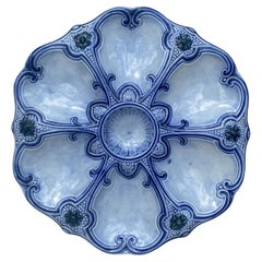 19th Century Majolica Blue & White Oyster Plate Wasmuel
