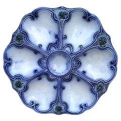 19th Century Majolica Blue & White Oyster Plate Wasmuel