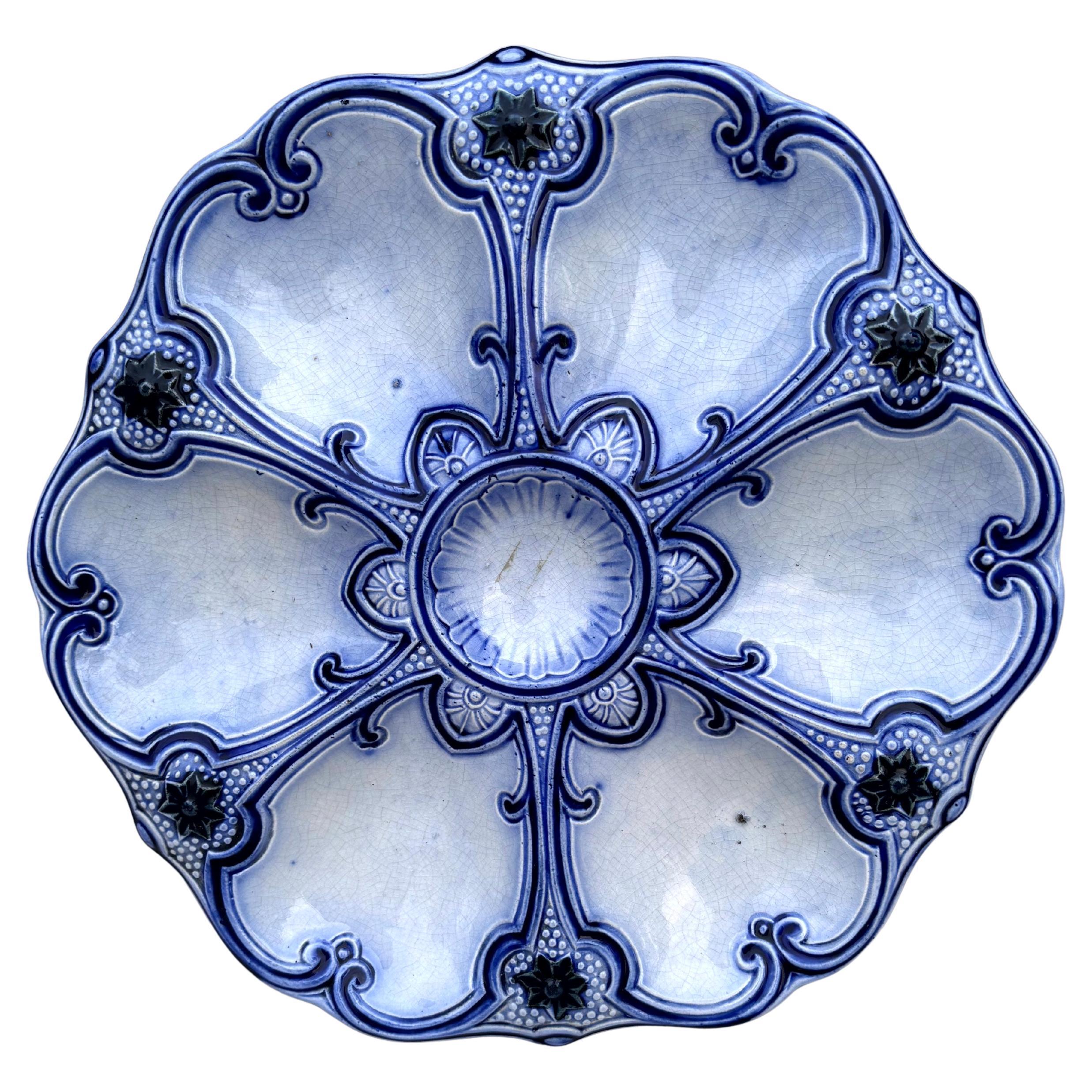 19th Century Majolica Blue & White Oyster Plate Wasmuel