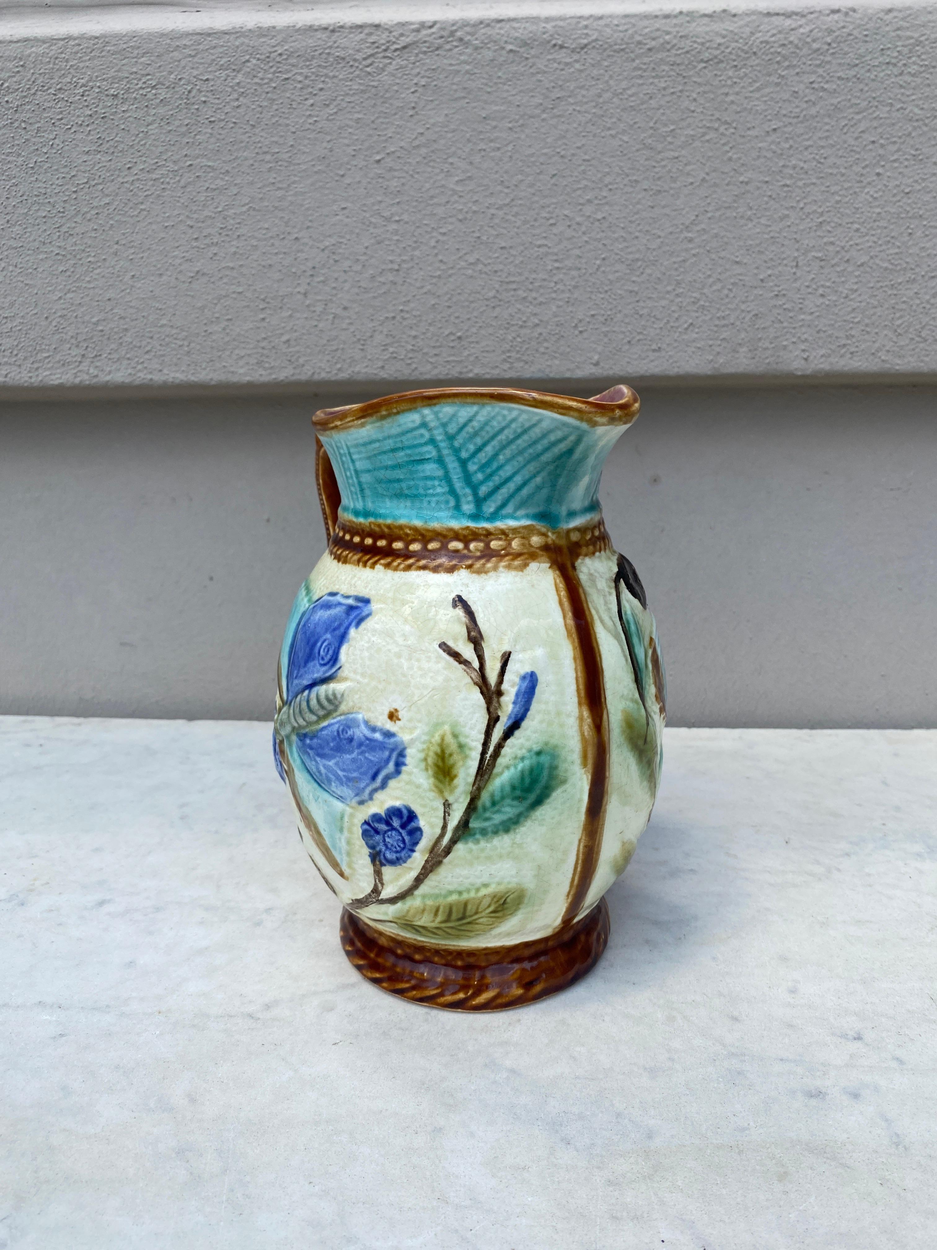 19th Century Majolica Butterfly Pitcher Wasmuel In Good Condition In Austin, TX
