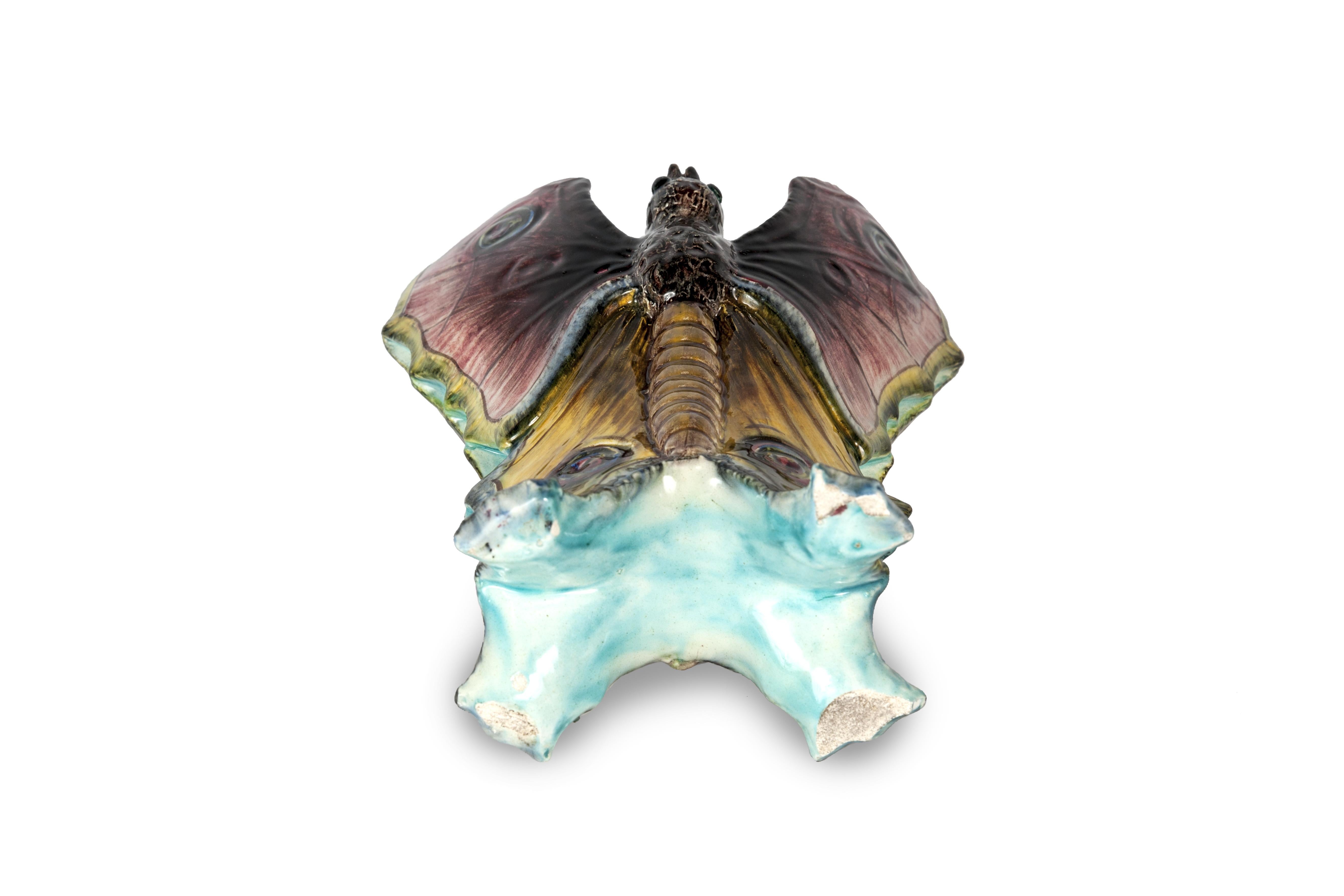 Faience 19th Century Majolica Butterfly Vases, Jérôme Massier For Sale