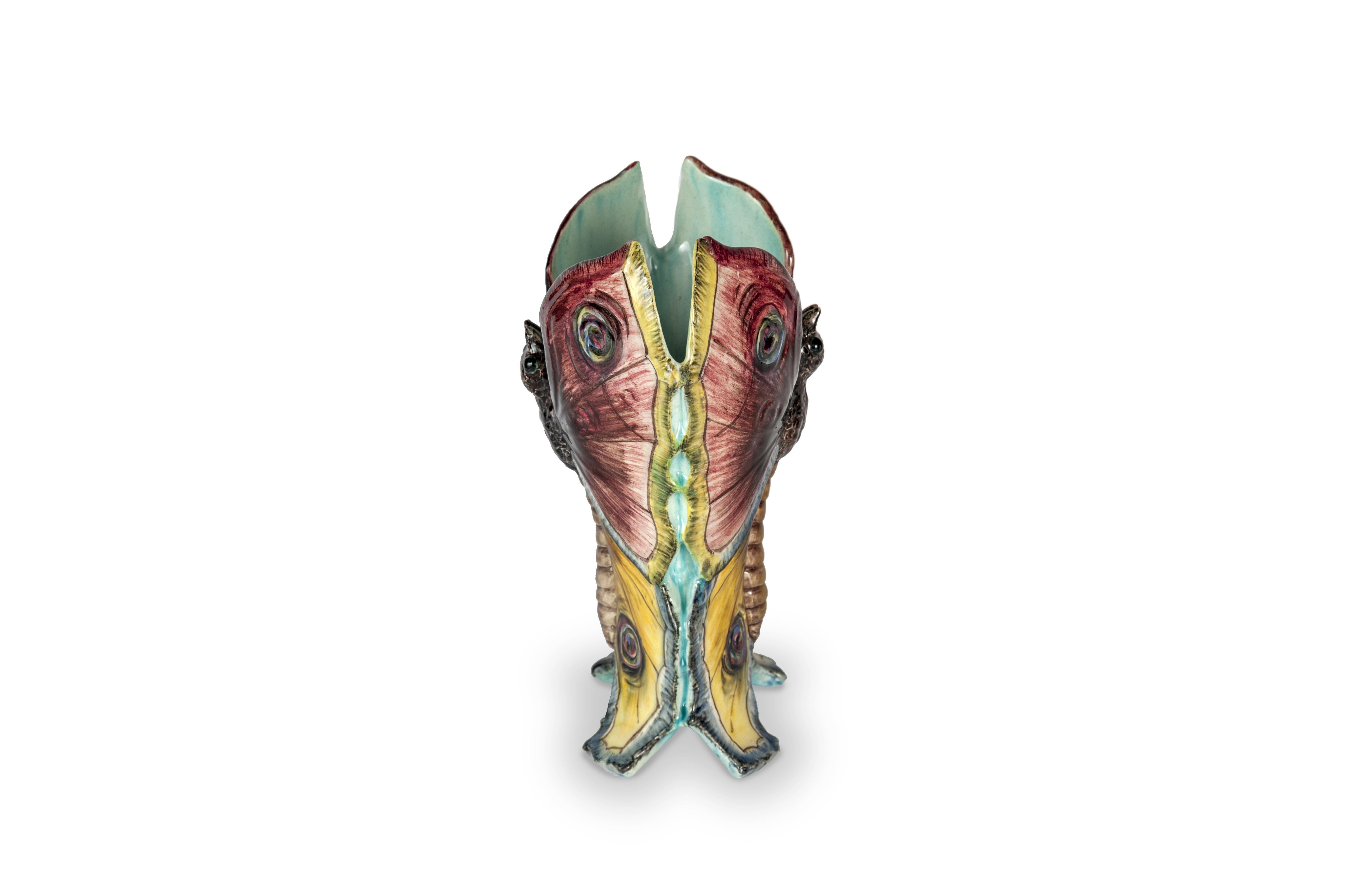 19th Century Majolica Butterfly Vases, Jérôme Massier For Sale 1