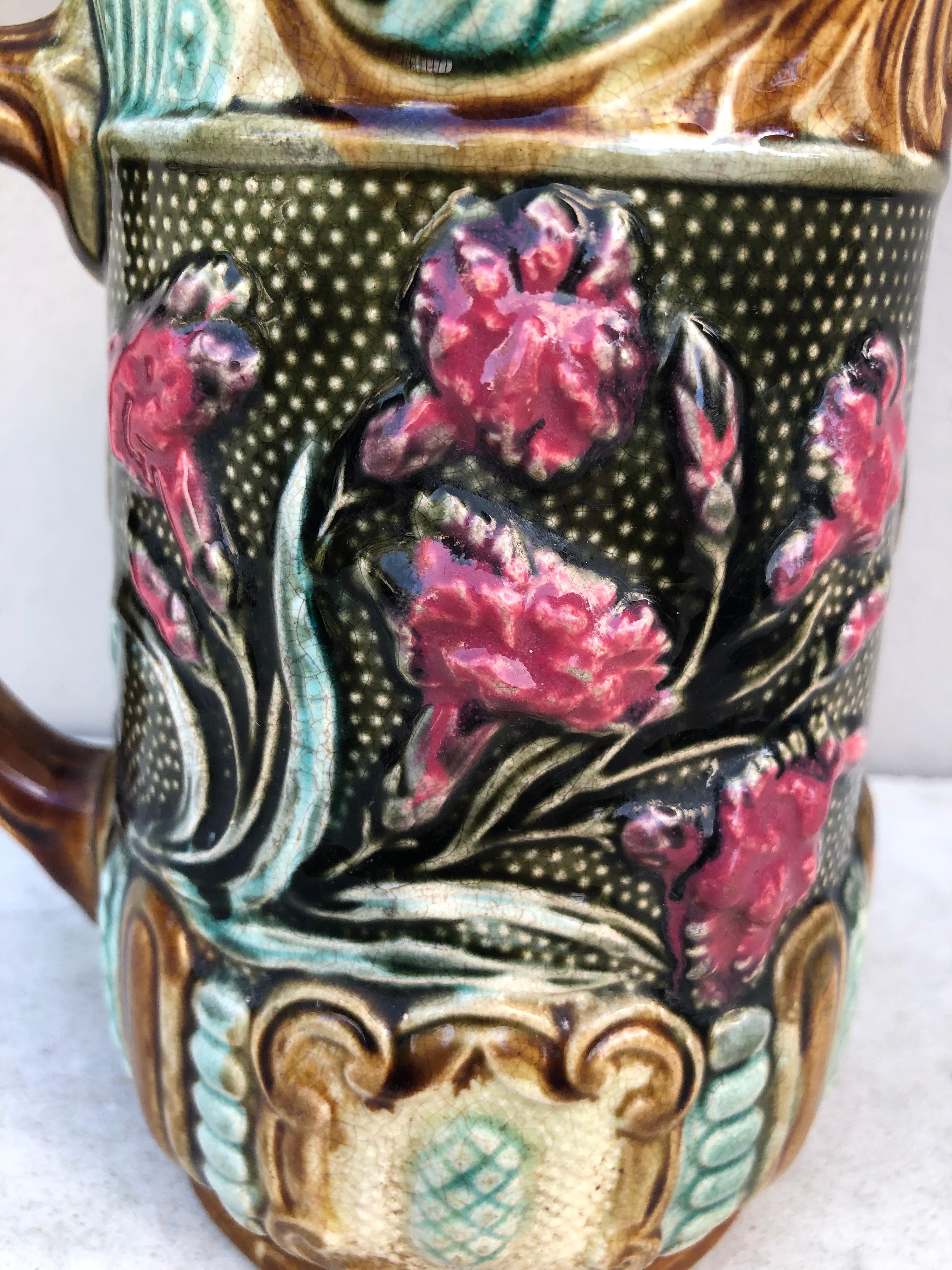 French 19th Century, Majolica Carnation Pitcher Onnaing
