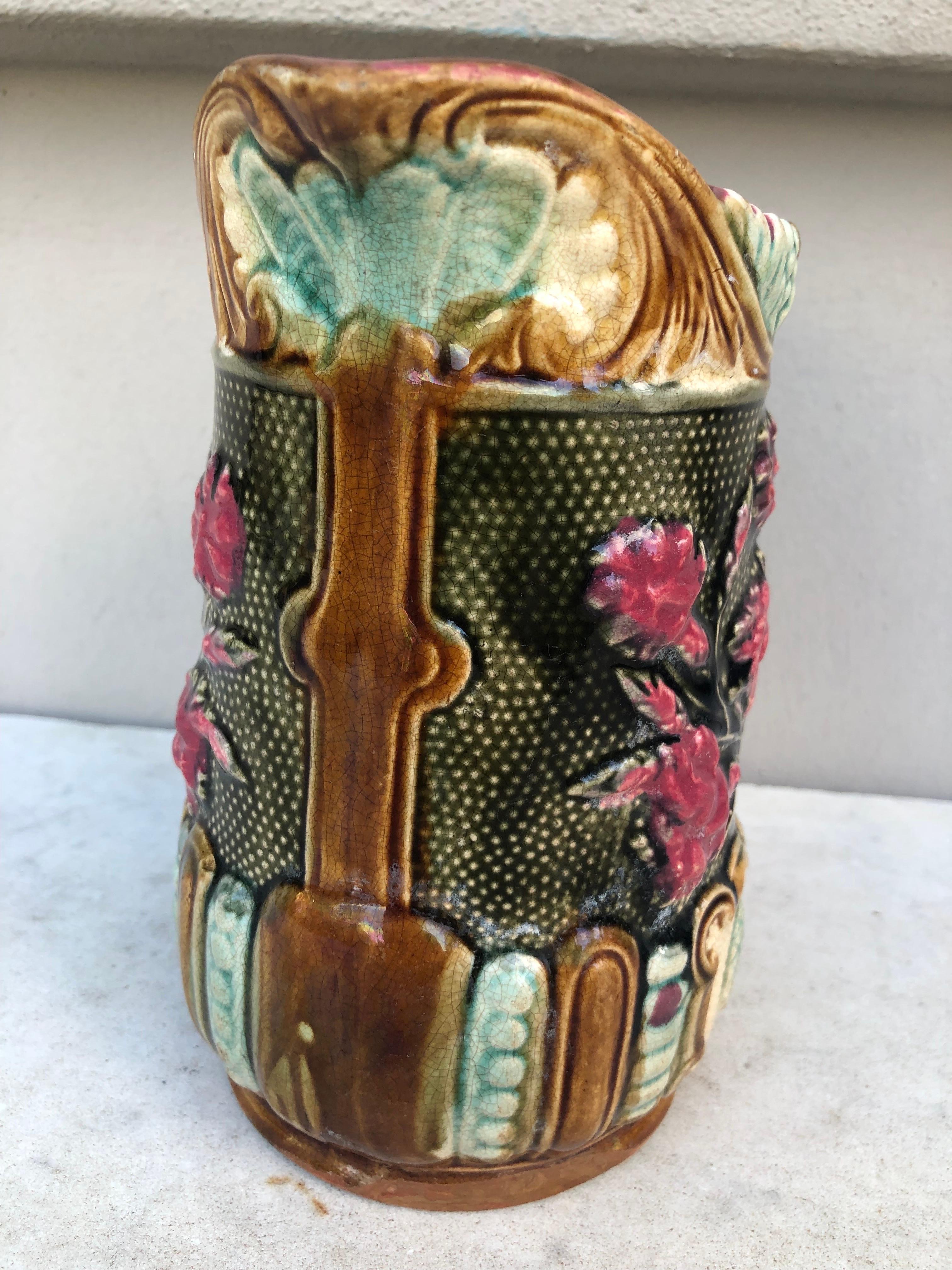 19th Century, Majolica Carnation Pitcher Onnaing In Good Condition In Austin, TX