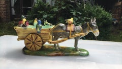 19th Century Majolica Cart with Donkey and Birds Jerome Massier Fils