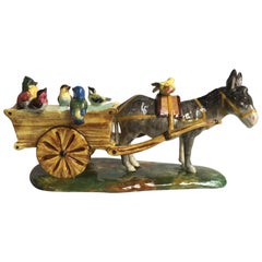 19th Century Majolica Cart with Donkey and Birds Jerome Massier Fils