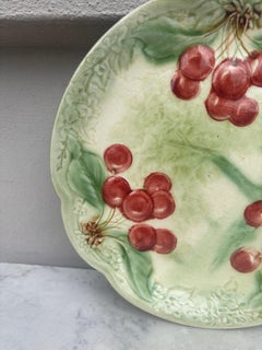 19th Century Majolica Cherries Plate Choisy Le Roi