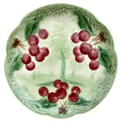 Antique 19th Century Majolica Cherries Plate Choisy Le Roi