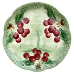 19th Century Majolica Cherries Plate Choisy Le Roi