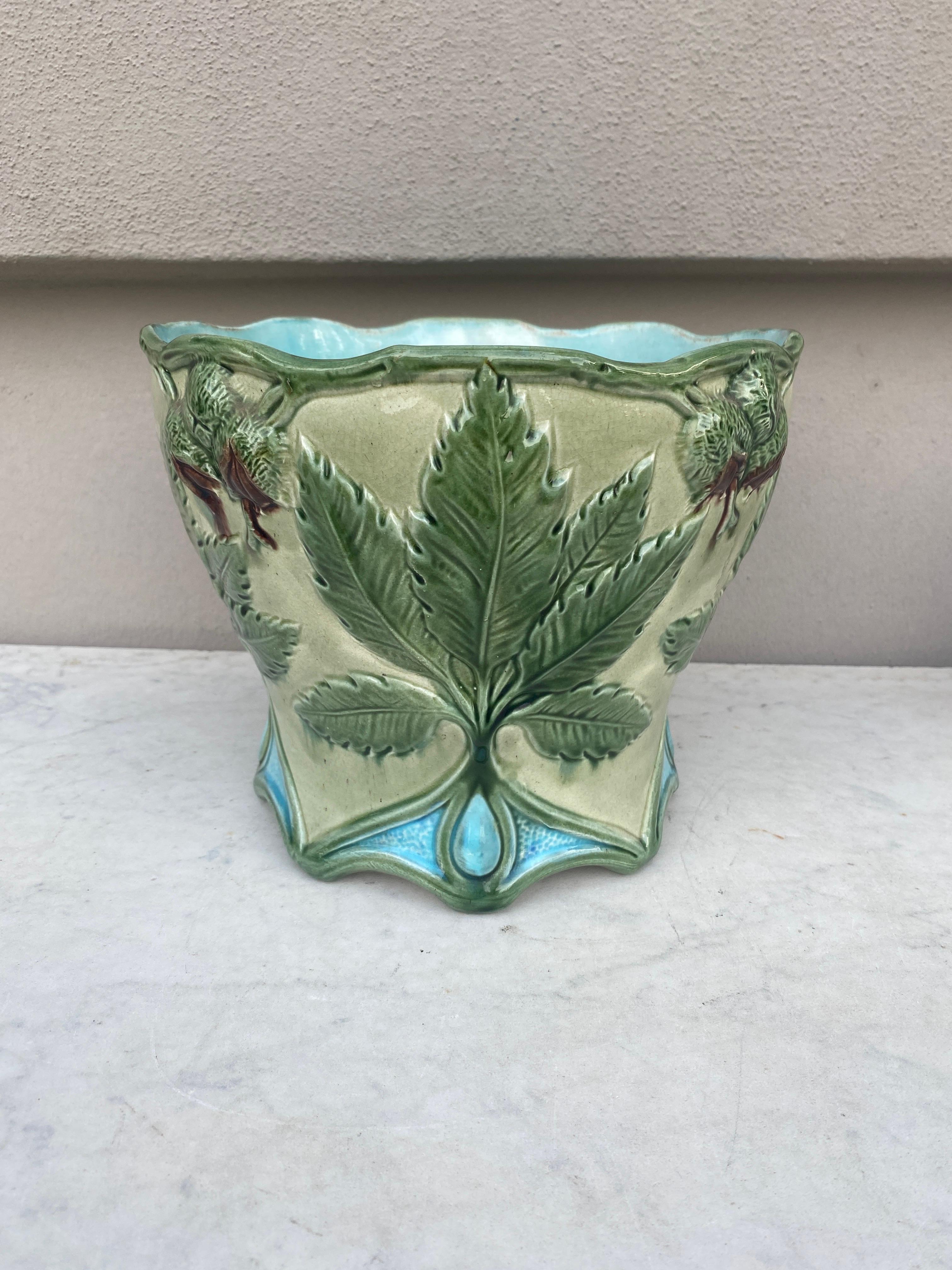 French 19th Century Majolica Chesnut Jardinière Saint Clement For Sale
