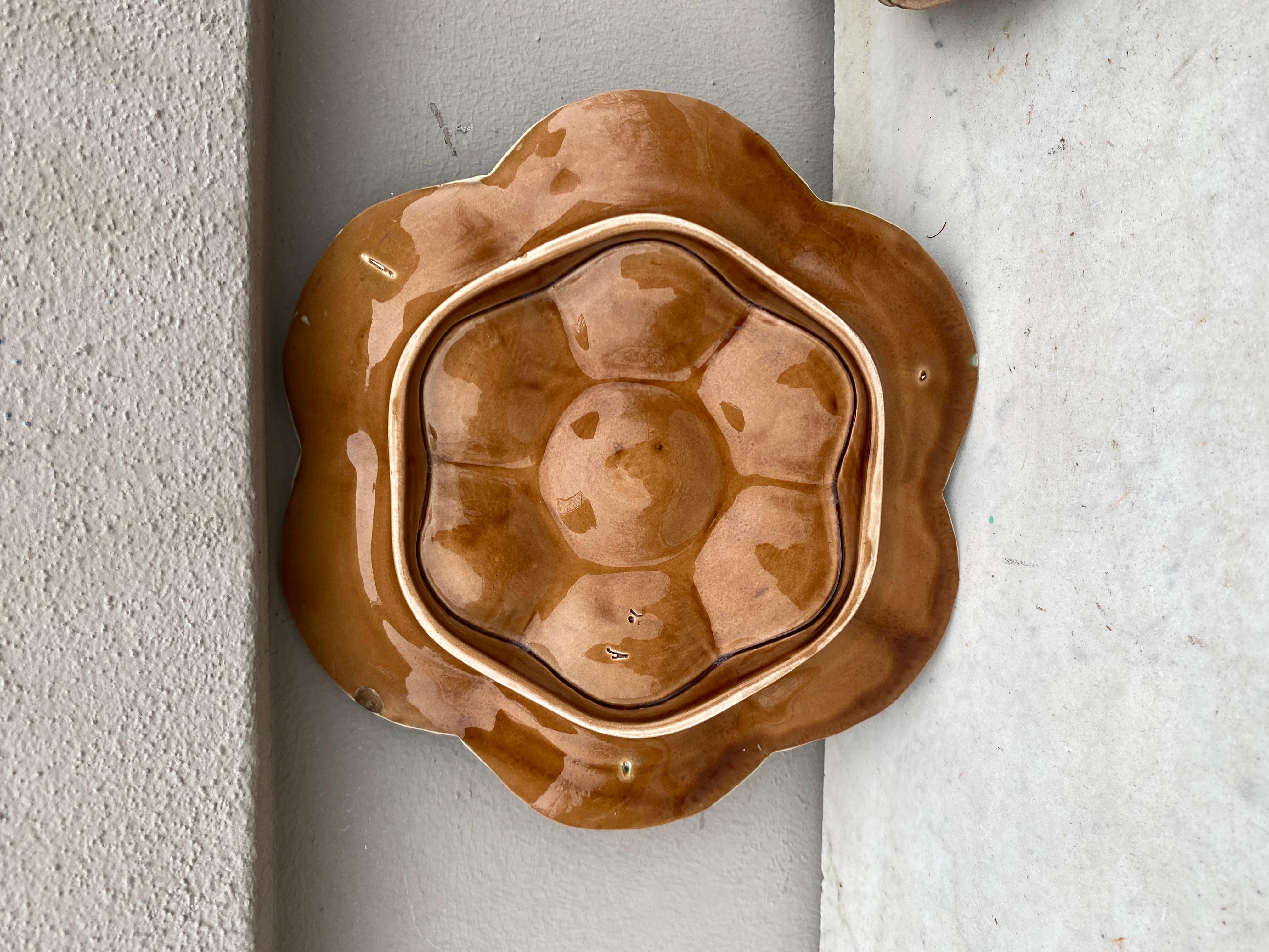 19th Century Majolica Chocolate Oyster Plate Luneville For Sale 5