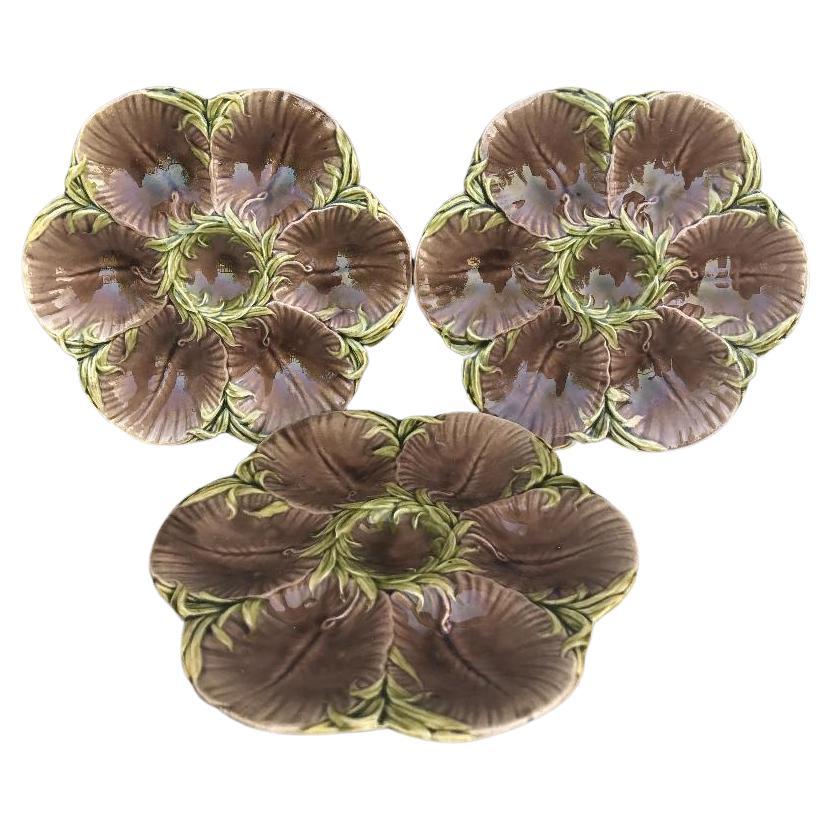 19th Century Majolica Chocolate Oyster Plate Luneville