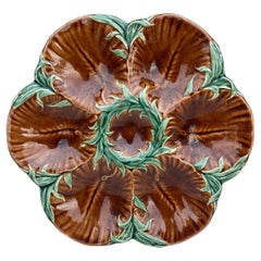 Antique 19th Century Majolica Chocolate Oyster Plate Luneville