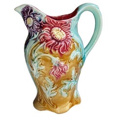 19th Century Majolica Chrysanthemum Flower Pitcher Onnaing