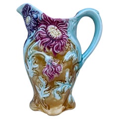 Antique 19th Century Majolica Chrysanthemum Flower Pitcher Onnaing