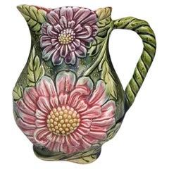 19th Century Majolica Dahlias Pitcher Onnaing