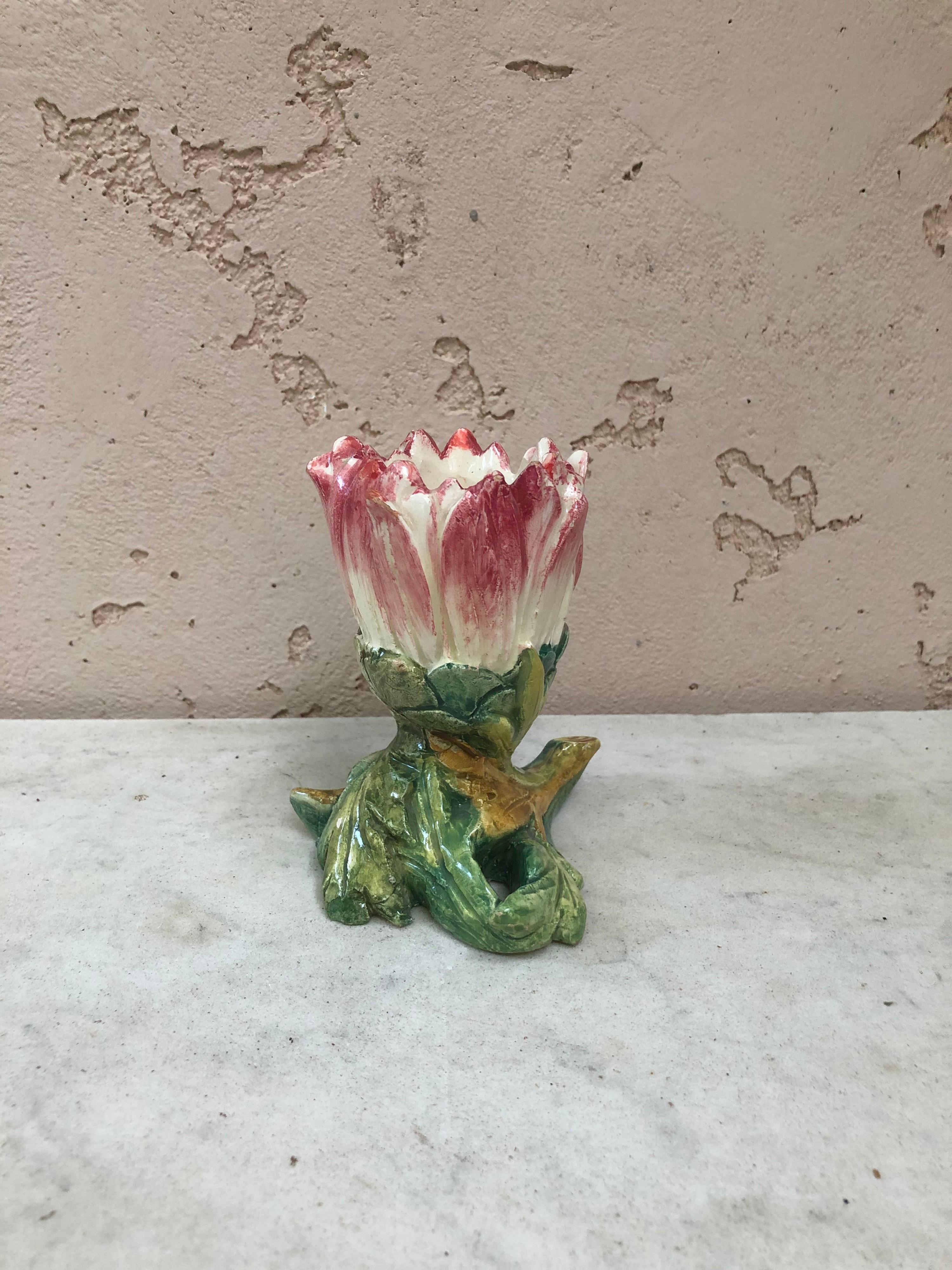 French 19th Century Majolica Daisy Vase Delphin Massier For Sale