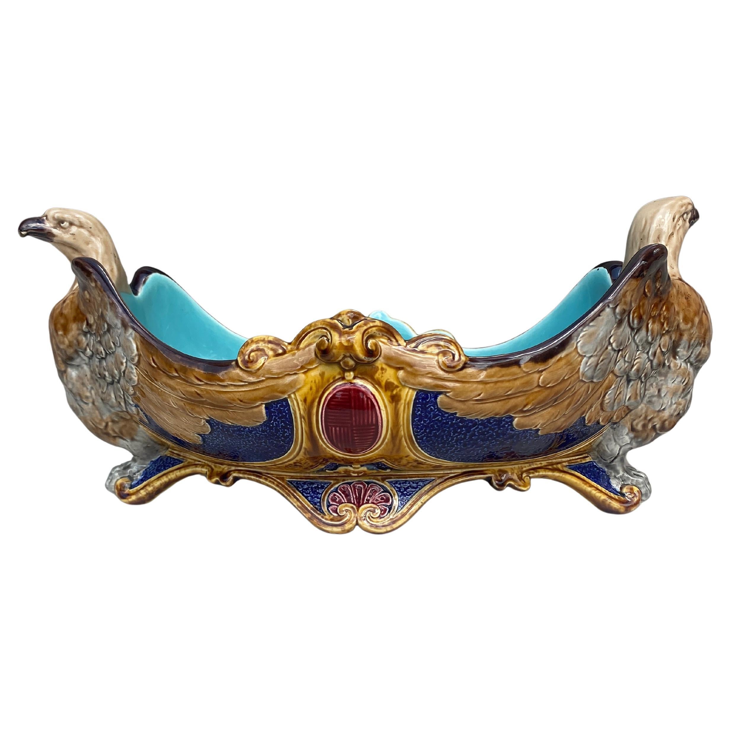 19th Century Majolica Eagle Jardiniere Sarreguemines