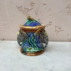 19th Century Majolica Elephant Tobacco Jar Onnaing