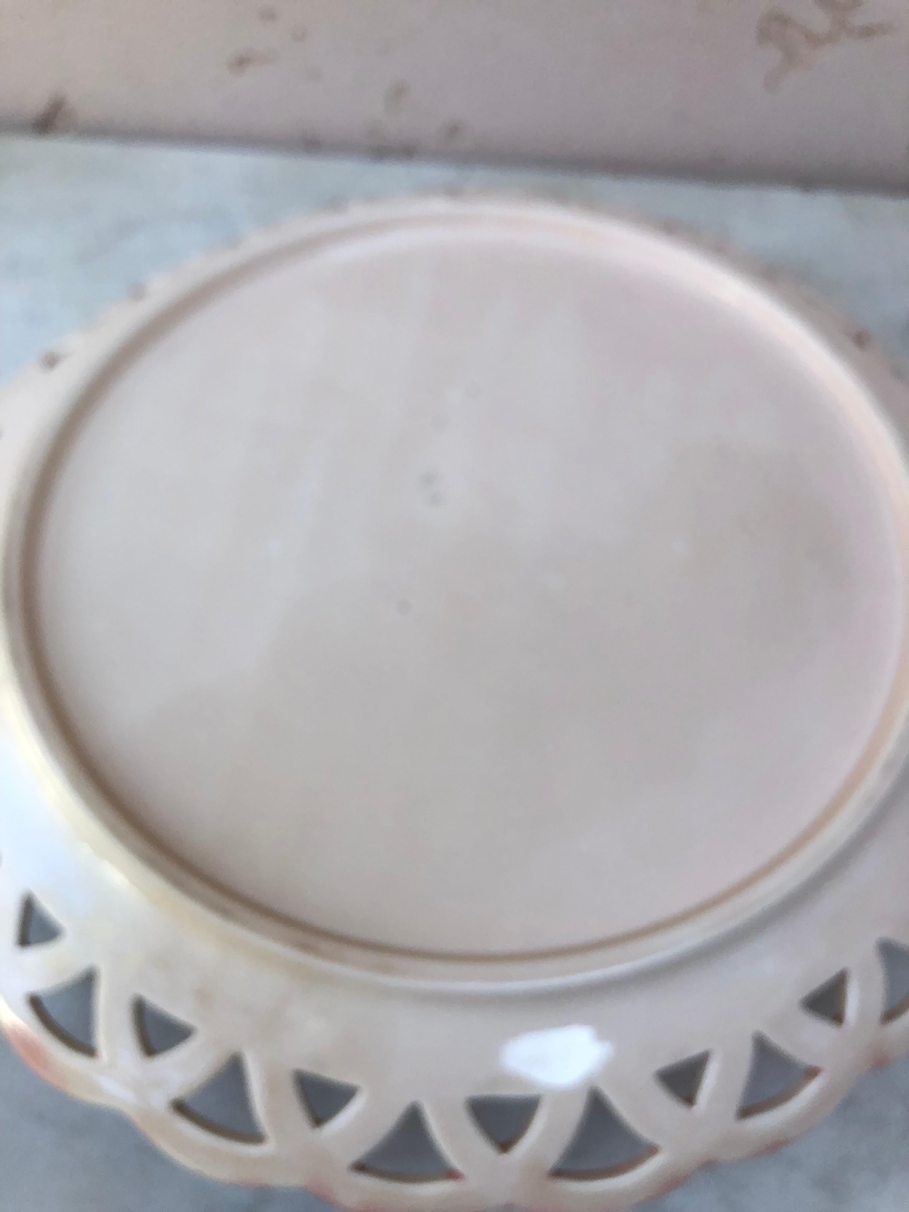 Ceramic 19th Century Majolica Fern Handled Platter Sarreguemines