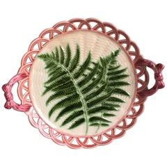 19th Century Majolica Fern Handled Platter Sarreguemines