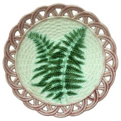 19th Century Majolica Fern Reticulated Plate Sarreguemines