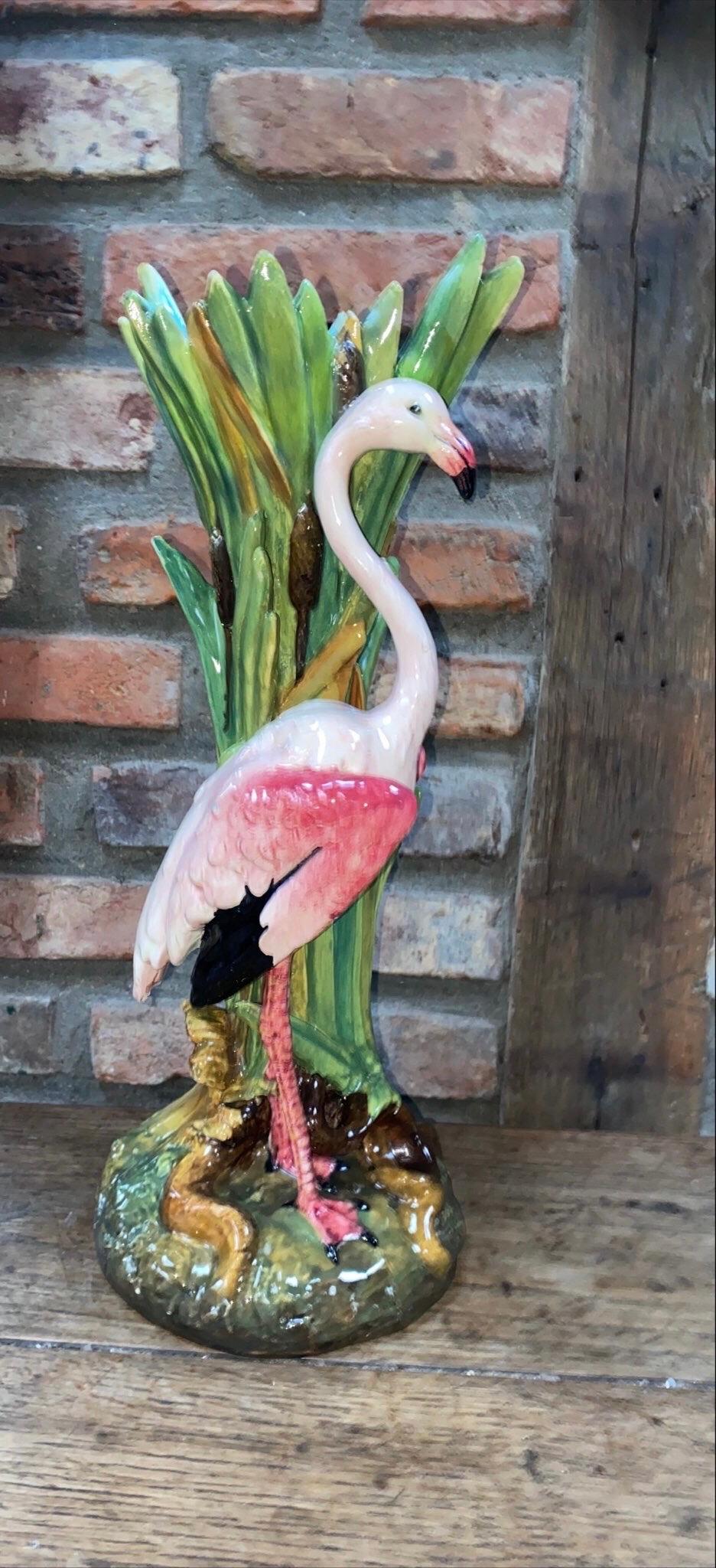 Art Nouveau 19th Century Majolica Flamingo Vase Delphin Massier For Sale