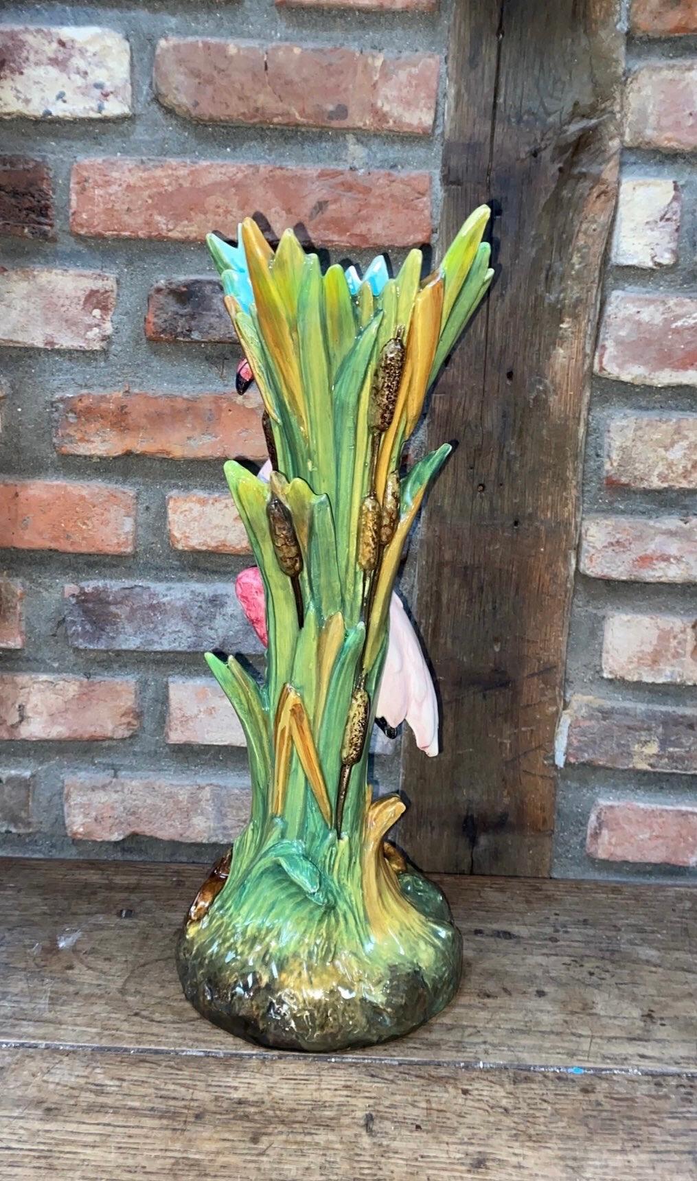 French 19th Century Majolica Flamingo Vase Delphin Massier